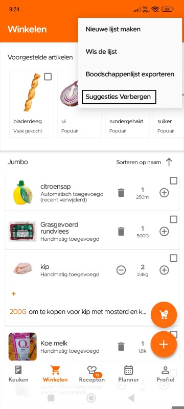 Show Suggestions option in overflow menu